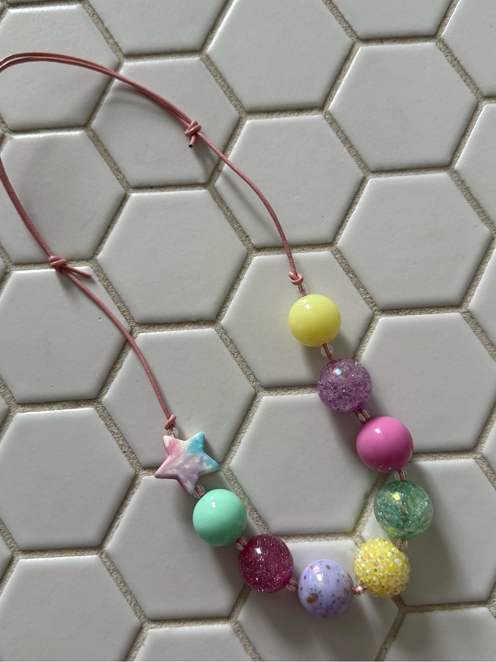 Kids Pastel Beaded Necklace with Star Accent - Pink